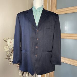 PACELLI Uomo Moda Men's Blue Color 4 Buttons Suit Classic Striped Size 46R